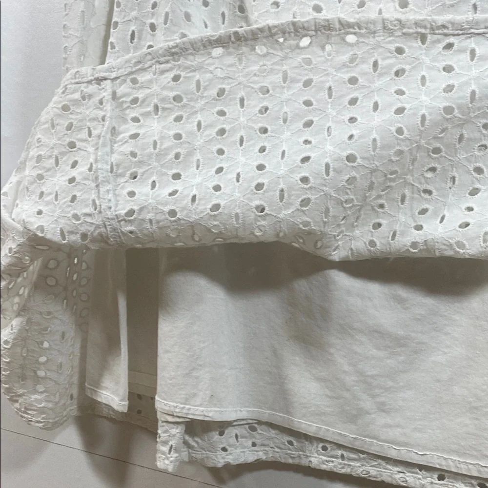 100% Cotton White Eyelet Lace A-Line Midi Skirt - Picture 3 of 7